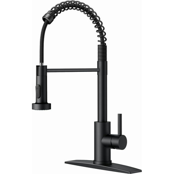 Black Kitchen Faucet with Pull Down Sprayer, Stainless Steel Commercial Single Handle Classic Spring Pull Out Kitchen Sink Faucet for Pot Filler, Farmhouse Camper Bar Laundry Room
