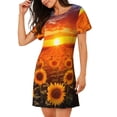 thumbnail image 2 of Xecao Sunset Golden Sunflower Field for Women's Loose Nightgown Sleepwear Short Sleeves Shirt Casual Print Sleepdress, 2 of 6