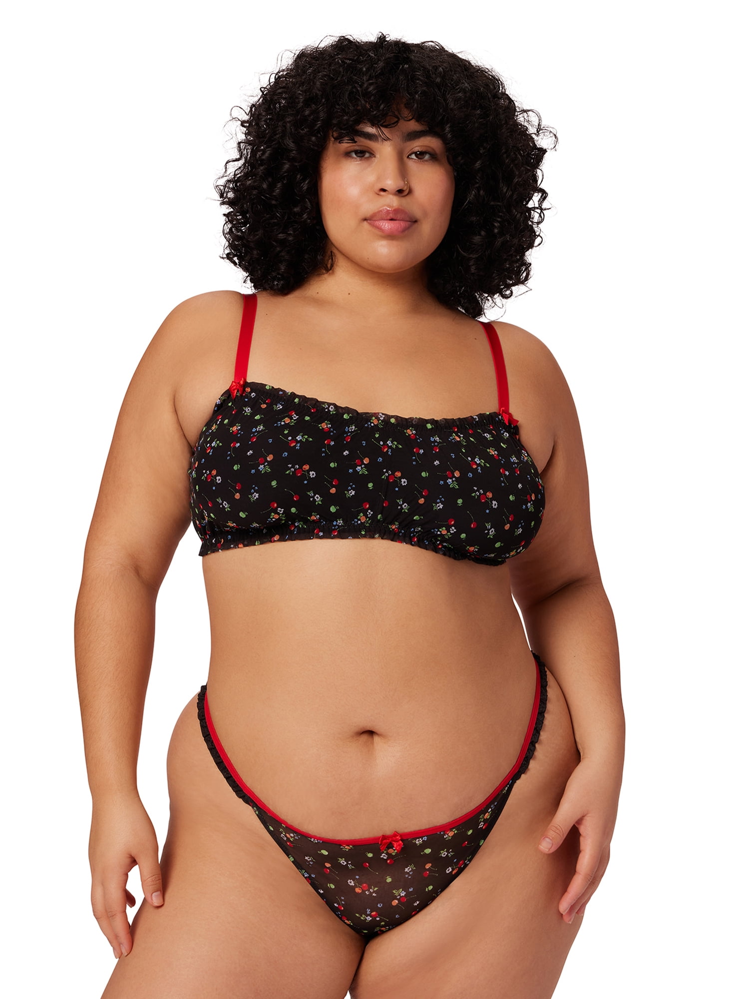 Parade Mesh Cherry Print Bralette and Thong Set, Sizes XS to 3XL