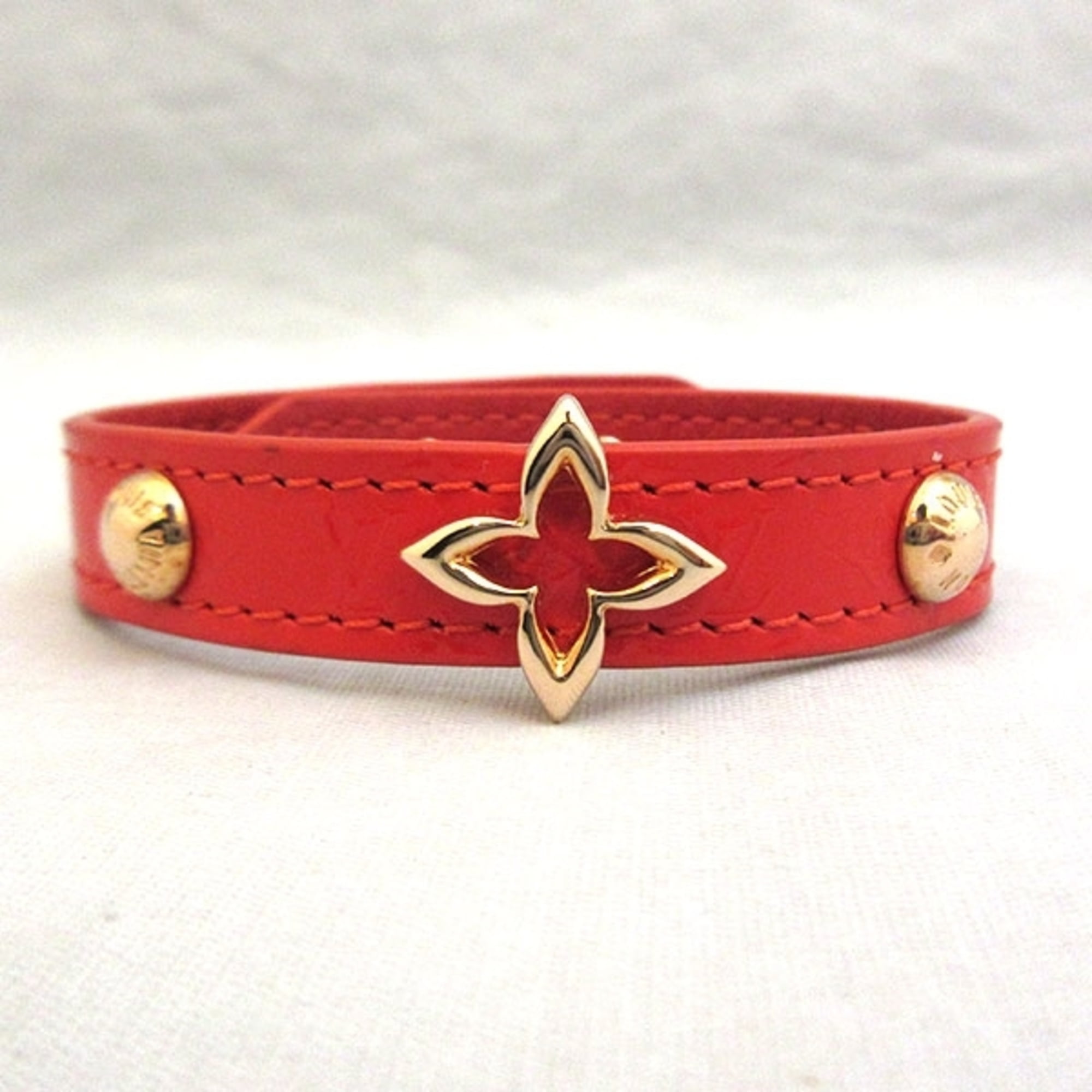 LOUIS VUITTON M6535 Monogram flower Bangle Bracelet Leather Red/Gold