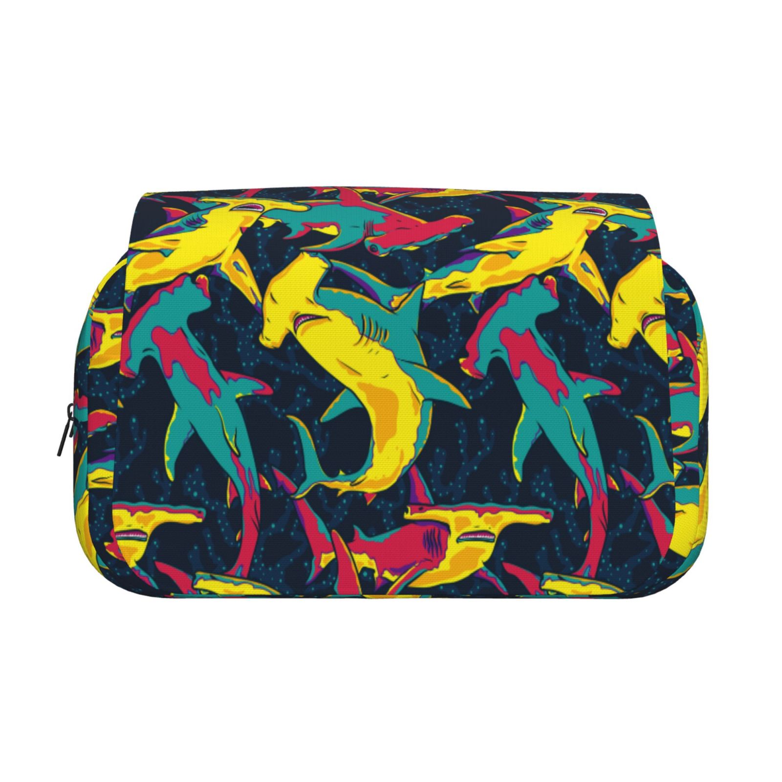 Rateoe Colorful Sharks Pattern Double Clamshell Pen Case, Storage Organizer with Two Zipper Compartments– Holds Up to 50 Pencils & Pens
