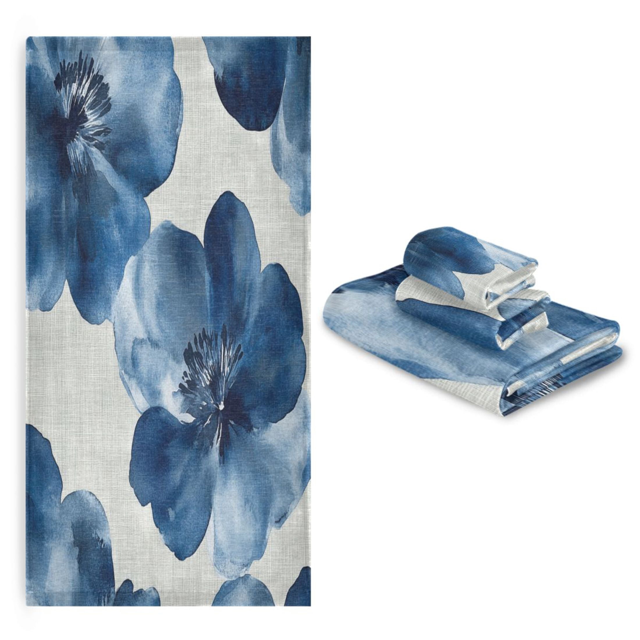 Three-Piece Towel Set Face Towel Towel Set Hand Towel Bath Towel Cotton Bath Towels Bath Towel Sets Hand Bath Towels Super Beautiful Blue Flowers