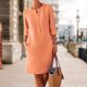 thumbnail image 1 of Vestido Vestido informal de lino y algodón con cuello redondo para mujer, traje diario con botones (naranja XL) Ygjytge Naranja T XL para Mujer, 1 of 6