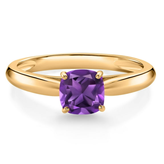 Gem Stone King 0.54 Ct Cushion Purple Amethyst 10K Yellow Gold Engagement Ring (Size 5)