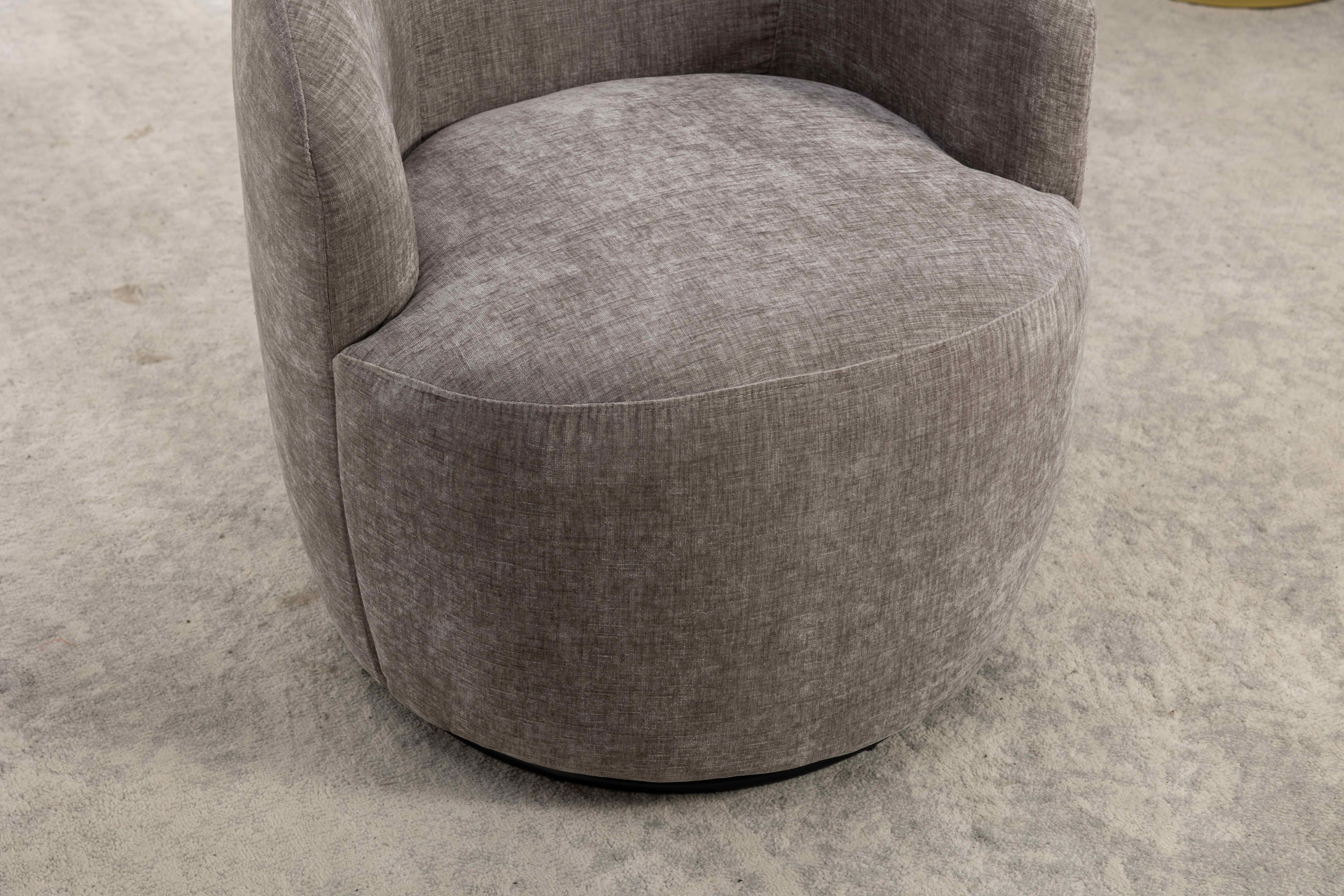 MAYEERTY Chenille Fabric Swivel Accent Armchair Barrel Chair, with Black Powder Coating Metal Ring, Gray