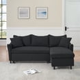 thumbnail image 2 of 80-inch Sleeper Sofa Couch with Pull Out Bed, Corduroy L Shaped Sleeper Sofa with Storage, Convertible Sectional Sleeper Sofa w/Chaise and 3 Back Cushions for Living Room, Office, Black, 2 of 9