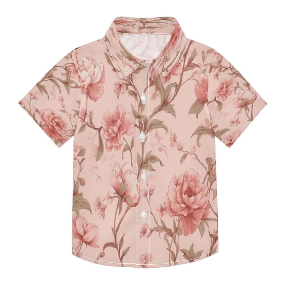 Boys Button-Down Shirt Short Sleeve Shirt Tops for 3Y Pink Flowers
