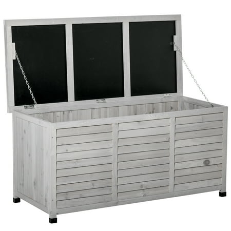 75 Gallon Wooden Deck Box Outdoor Storage Container with Aerating Gap & Weather-Fighting Finish Grey