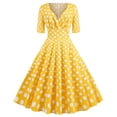 thumbnail image 1 of RKSTN Robes pour Femmes Style Rétro Robe Mi-Longue à Pois Col en V Manches Courtes Fermeture Éclair Arrière Robe Midi, 1 of 7