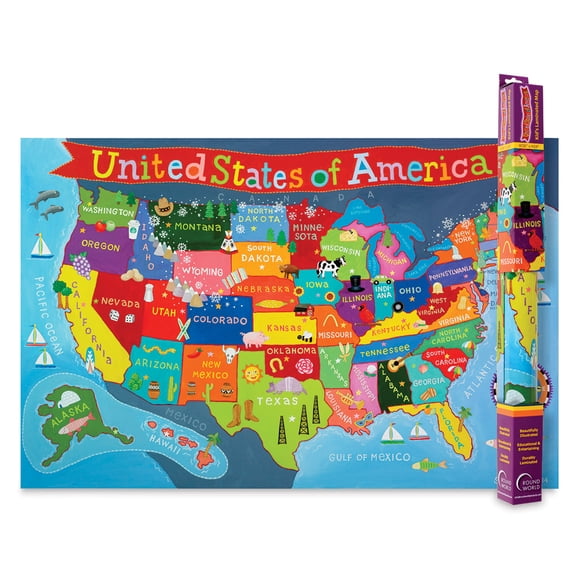 Round World Products Kid's United States Map, 24" x 36"
