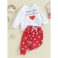 thumbnail image 4 of Qtinghua Infant Toddler Baby Girls Valentine's Day Clothes Long Sleeve Letter Print Sweatshirt Heart Print Drawstring Pants Set White 12-18 Months, 4 of 9
