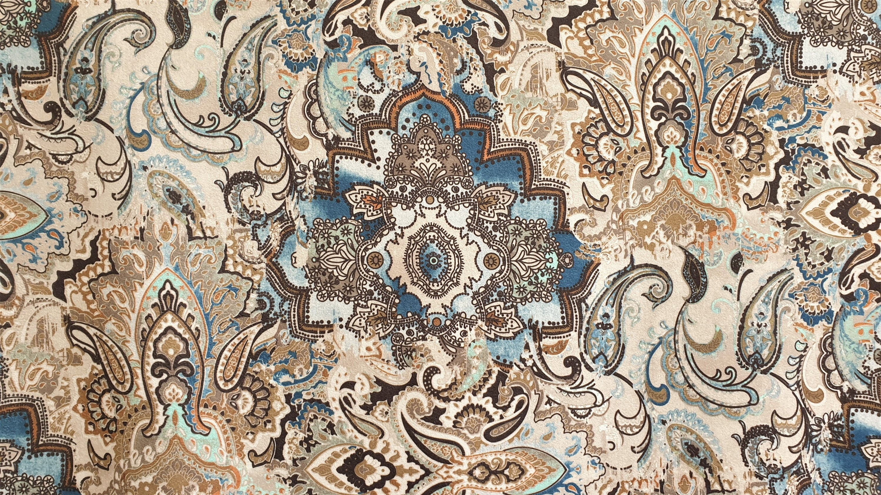Fabric Mart Direct Beige Printed Velvet Fabric By The Yard, 54 inches or 137 cm width, 4 Continuous Yards Beige Velvet Fabric, Arabian Love Damask, Upholstery Drapery Curtain Wholesale Fabric