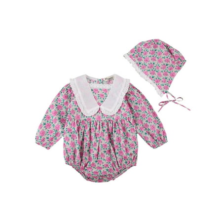 

Canrulo Newborn Baby Girl Clothes Outfit Long Sleeve Floral Romper Bodysuit Jumpsuit Pink 12-18 Months
