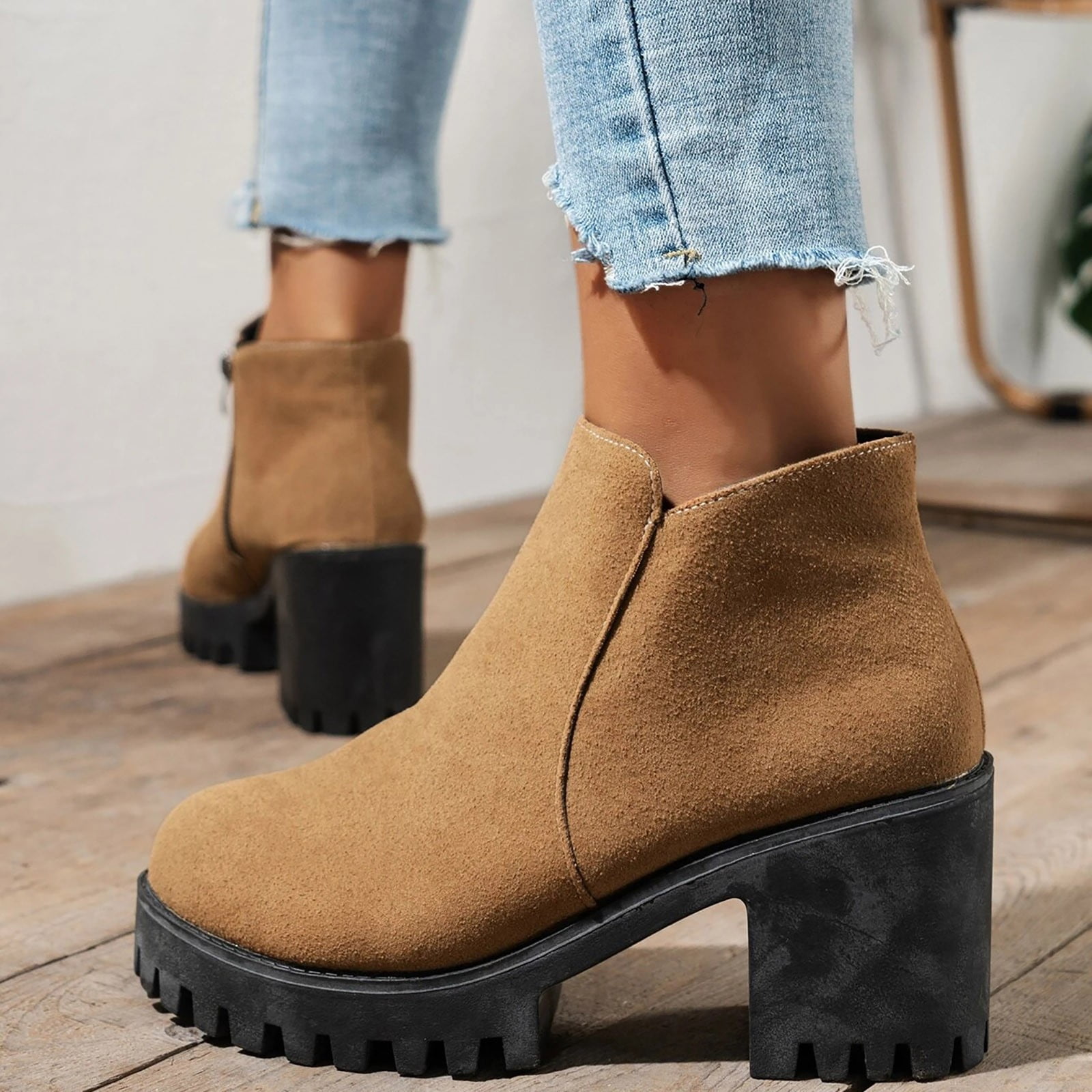 B91xZ Womens Dress Boots Fashion Christmas Non Slip Waterproof Boots Winter Womens Boots Brown 6.5