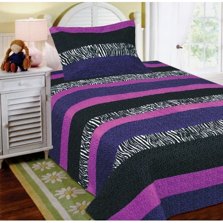 Purple White Zebra Fancy collection Collection 2 Pc Bedspread Teens/girls Zebra Leopard Purple Pink White Black Twin Size ()