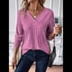 thumbnail image 5 of Camisas de Larga para Mujer, Cuello en V, Blusas Casuales de Otoño, Corte Holgado, Suéteres Ligeros, Túnicas, Ropa de Moda. Rosa Roja M, 5 of 6