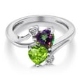 thumbnail image 3 of Gem Stone King 1.81 Cttw Green Mystic Topaz Green Peridot and White Diamond Ring for Women | 925 Sterling Silver | Heart Shape 6MM | Wedding Engagement Anniversary Promise Ring for Women| Size 9, 3 of 6