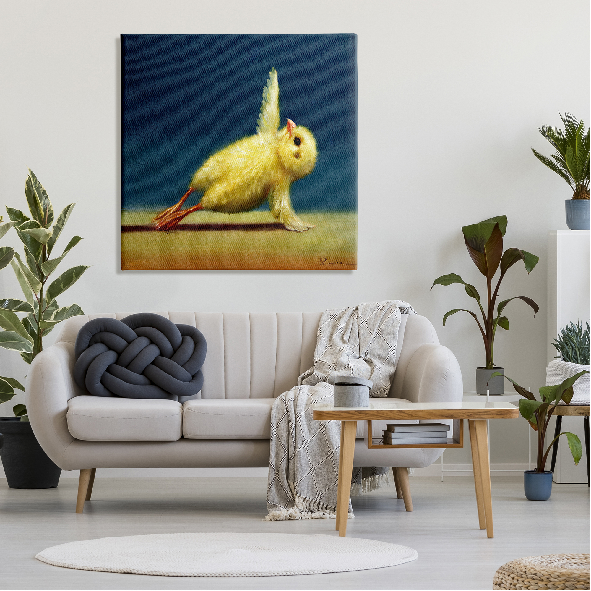Stupell Industries Cute Yellow Chick Stretching Yoga Detailed Painting Gallery-Wrapped Canvas Print Wall Art, 36x36, by Lucia Heffernan