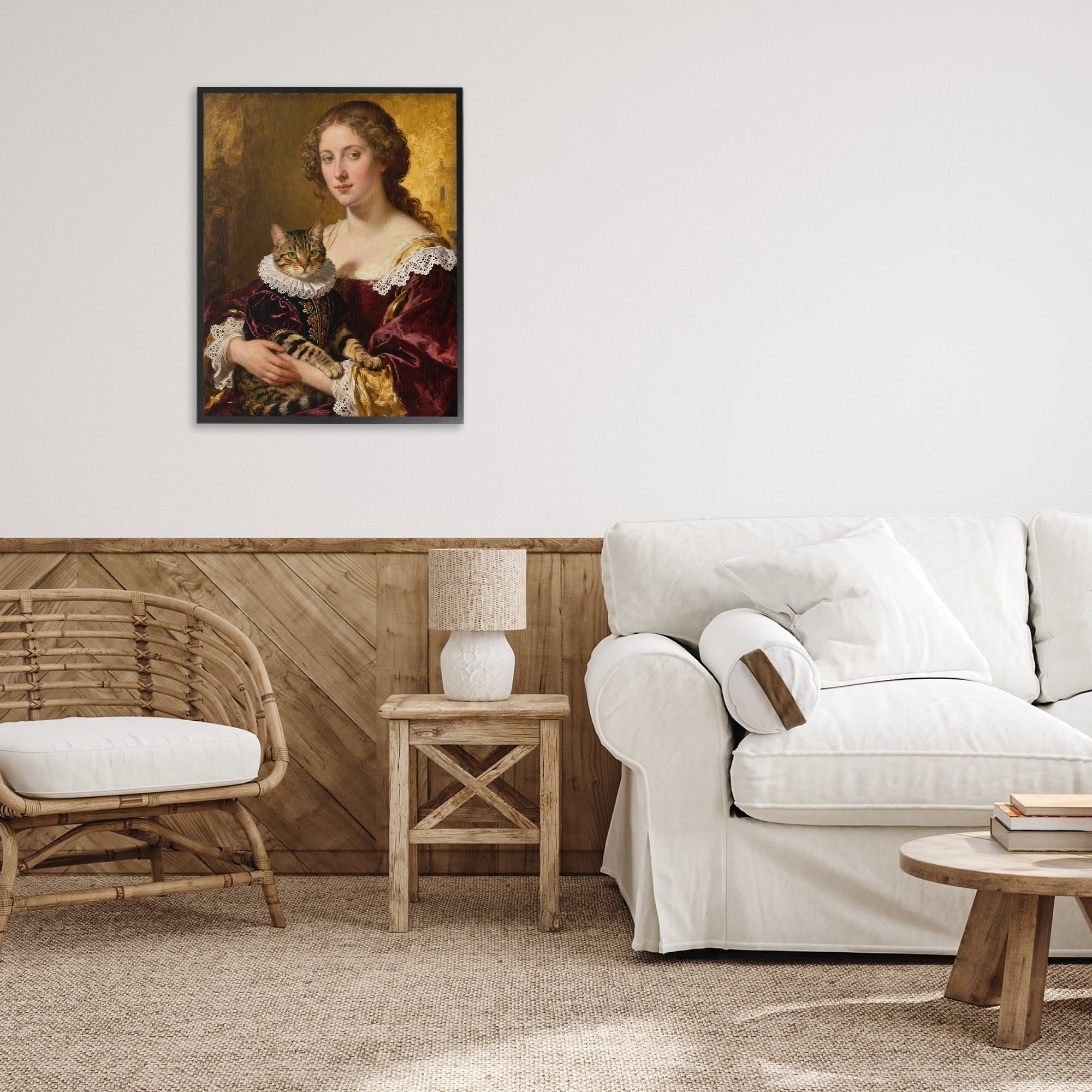 Stupell Industries Renaissance Lady with Regal Cat Black Framed Giclee Art, design by CAD Designs