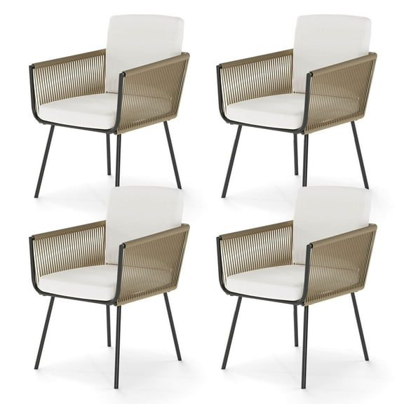 Costway Patio Dining Chairs Set of 4 with Soft Back Seat Cushions Armrests Metal Frames