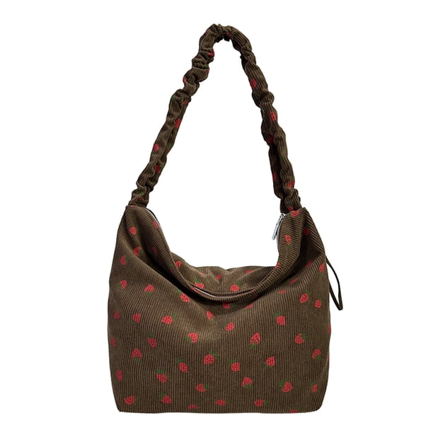 Bolso Hombro Con Fresas para Mujer Bolso Informal Pana para Mujer (marrón)