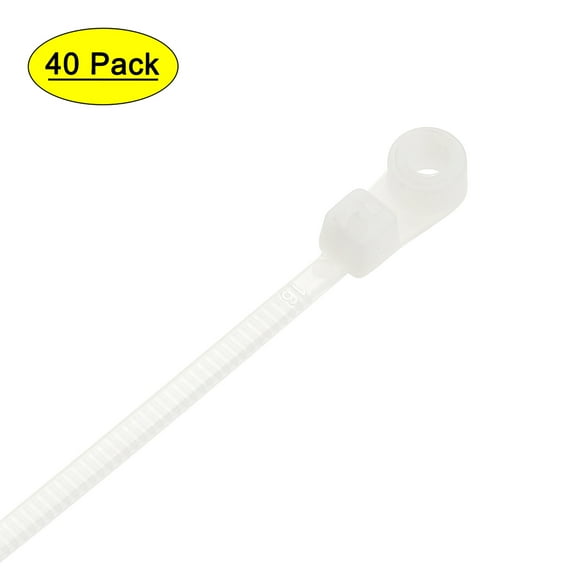 Uxcell 4" White Mount Head Cable Zip Ties Screw Hole Nylon Wire Strap 40 Pack