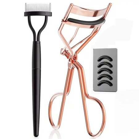 Eyelash Curler with Comb, Professional Volumizing Lash Lift Kit Lash Curler with Refill Pads for Home & Travel Uses, Rose Gold