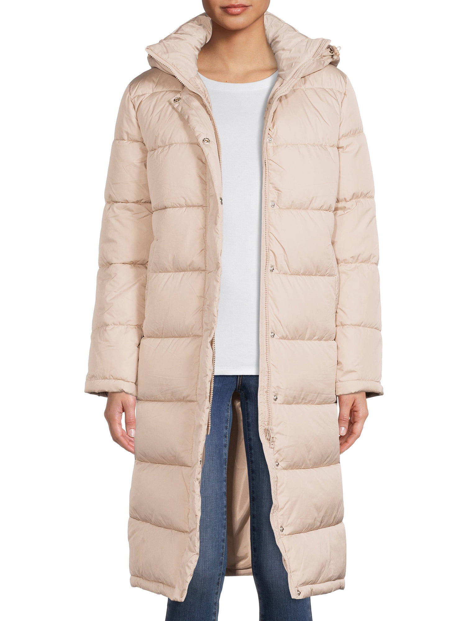 Tanming Womens Zip Cotton Padded Mid Long Puffer Coat Jacket with Detachable Hood