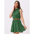 thumbnail image 2 of DARING DIVA Unlined Sleeveless Mini Belted Dress L Green-cat Print, 2 of 6