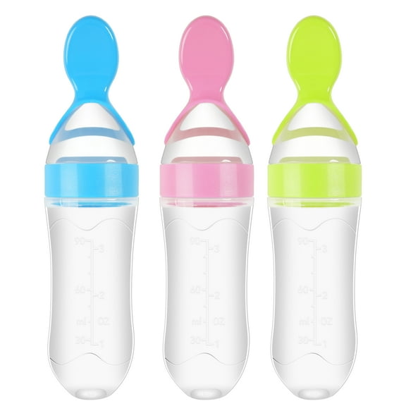 3 Pack Baby Food Feeder, 3 Oz Silicone Baby Feeder, 3 Colors Food Dispensing Spoon, Squeeze Spoon for Boys Girl Kids Toddlers