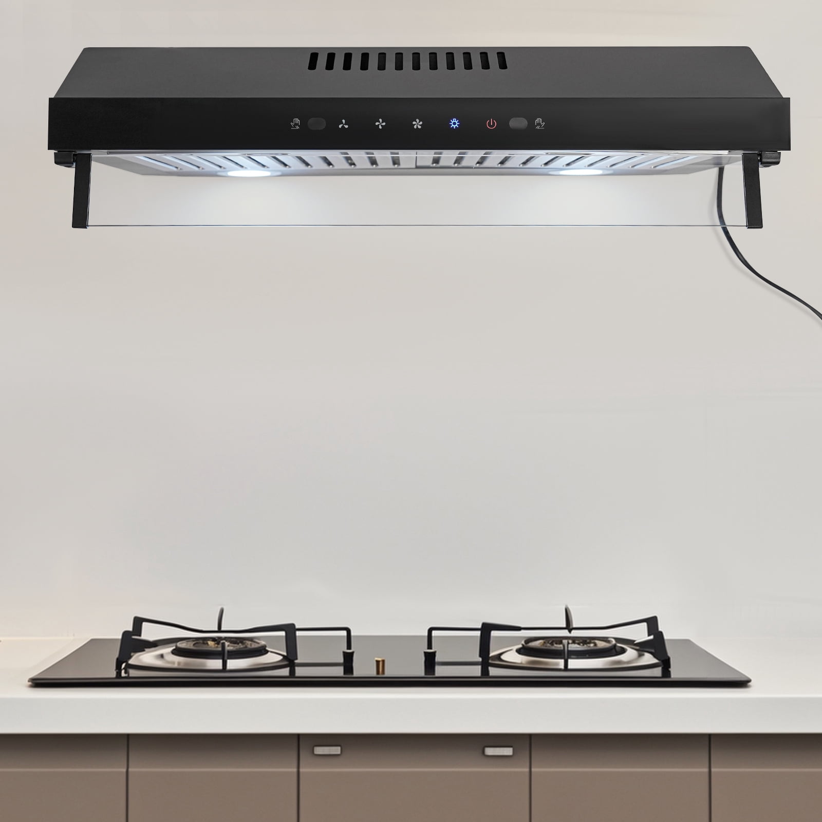 Wall Mount Under Cabinet Range Hood 24 inch 3 Speed Stainless Steel Kitchen Hood Ductless Range Hood Stove Vent Hood