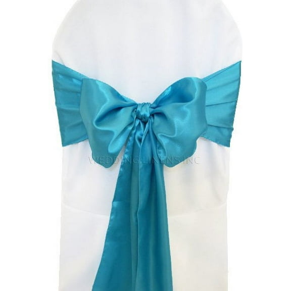 Wedding Linens Inc. (10pcs) 8" x 108" Satin Chair Sashes Chair Sash Bow ties for Wedding Party Catering Banquet Decoration Events - Turquoise