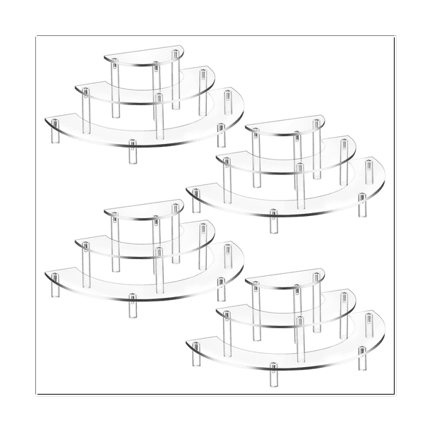 AMERTEER 4 Pack 3 Tier Clear Cupcake Stand Holder Half Moon Cupcake