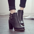 thumbnail image 5 of Boots for Women Winter Vintage Thick Heel Belt Buckle Side Zipper Low Tube High Heel Ankle Boots, 5 of 7