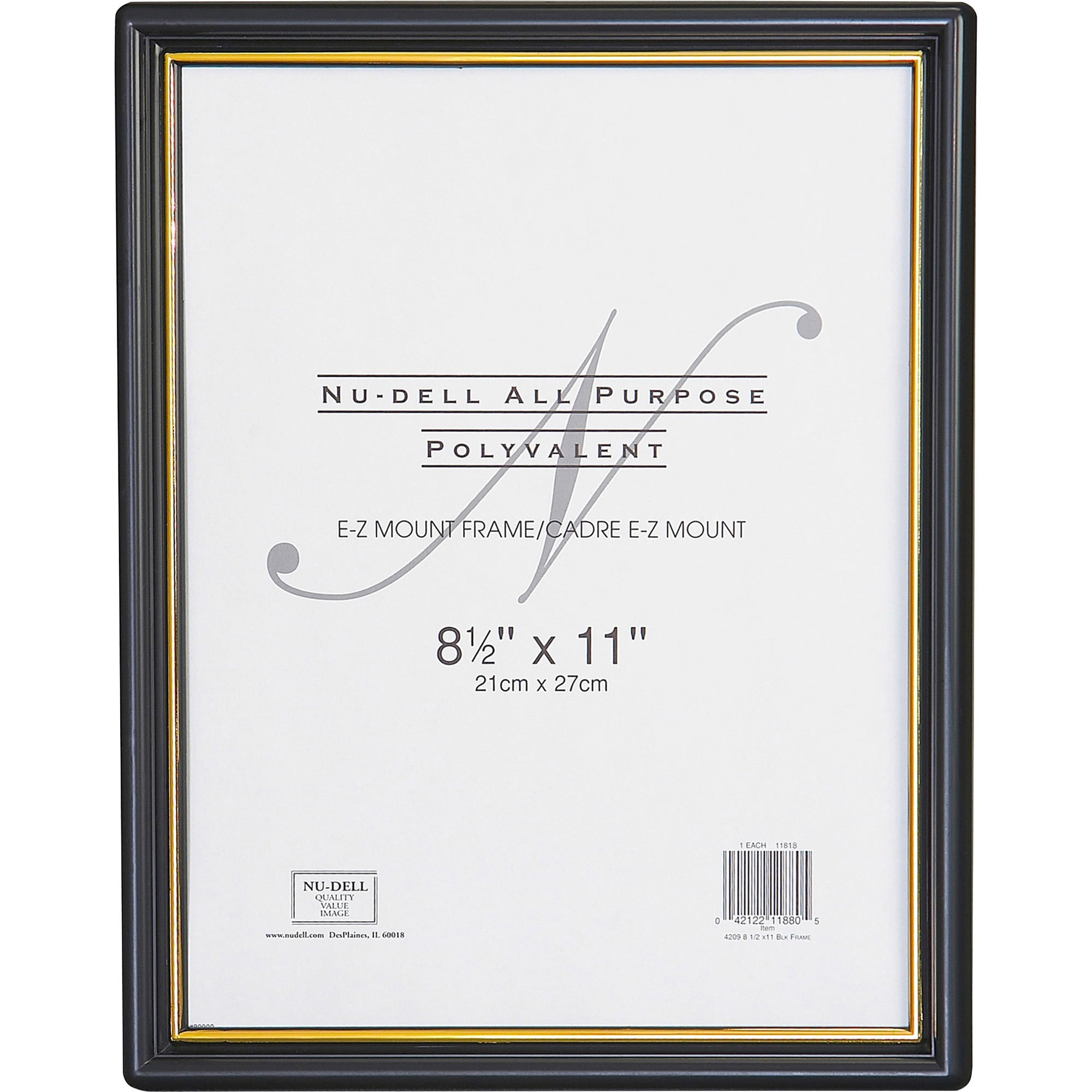 Picture Frame for Wall 8x10 EZ Mount Plastic Face Black with Gold Trim 