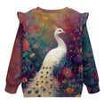 thumbnail image 6 of Xoenoiee Peacock Flower Print Girls Long Sleeve T-Shirt Toddler Pullover Comfort Soft Sweatshirts Crewneck Tee Tops with Ruffles Trim, Size 2-3 Years, 6 of 7