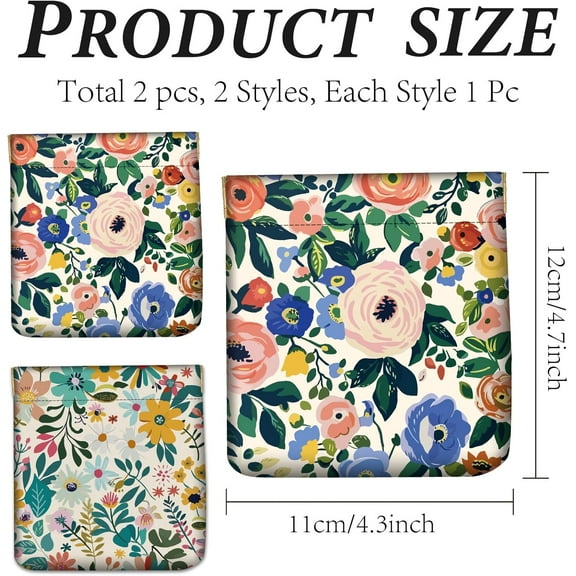 1set PU Leather Zip Pouches Wallets for Women Flower 120x110mm 2pcs/set