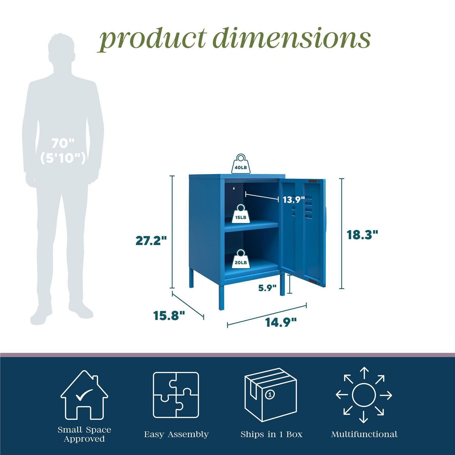 Novogratz Cache Table d'appoint de salon en métal style casier Jaune