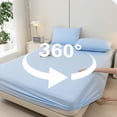 thumbnail image 5 of Fitted Sheet, Light Blue Bedding, Cooling Fitted Sheet, Deep Pocket Fitted Sheet, Cooling Mattress Protector, Stretchy Wrap-Around Dust-Proof Solid Color Ice Silk Bedding Cover, 5 of 5