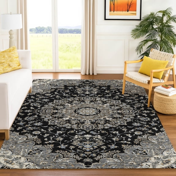 Addison Rugs Chantille Indoor/Outdoor Traditional Global Black Machine Washable Rectangle Rug, 10' x 14'