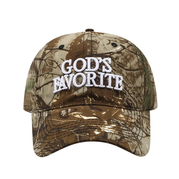 Yuanlong Baseball Cap Men Women Camo Print GOD'S FAVORITE Embroidery Embroidered Bill Hat Daily Stylish Adjustable Headwear