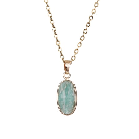 Natural Amazonite Oval Pendant Necklace with Golden 304 Stainless Steel Cable Chains 16.02 inch(40.7cm)