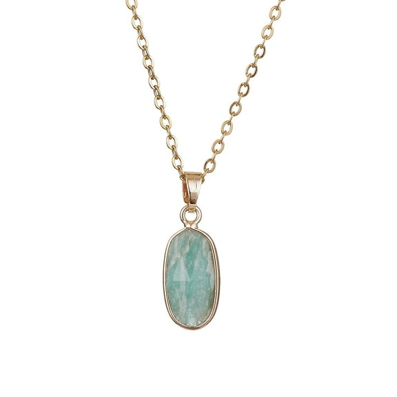 Natural Amazonite Oval Pendant Necklace with Golden 304 Stainless Steel Cable Chains 16.02 inch(40.7cm)