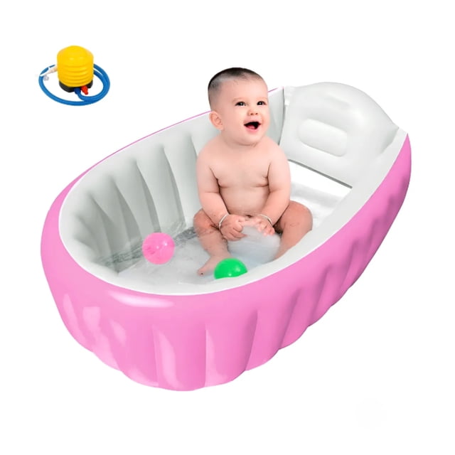 Bañera Inflable Para Bebés Portátil Tina Plegable Con Bomba Modelo Rosa