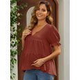 thumbnail image 5 of DARING DIVA Women's Maternity Ruffle Short Sleeve Casual Tiered Shirt S Brown, 5 of 7
