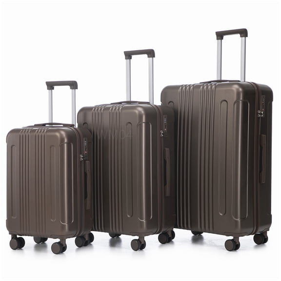 TSA Approved Carry On Luggage Set, 3-Piece ABS Spinner Suitcase in Brown with Expandable Storage