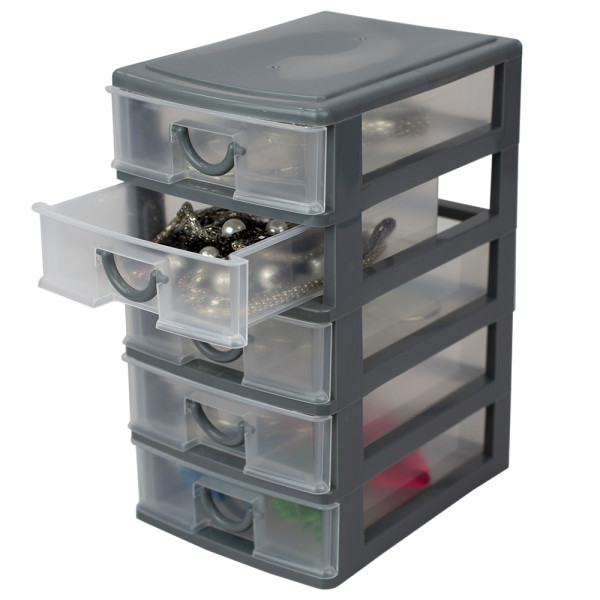 Home Basics 5-Tier Plastic Drawer Organizer, Grey, 2 Pack