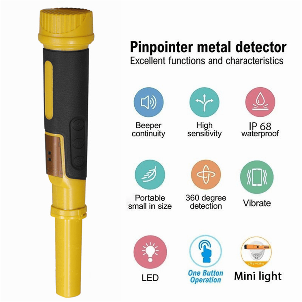 2-in-1 Black Pulse Pinpointer Waterproof Handheld Metal Detector