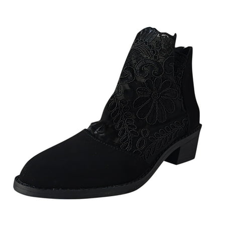 

Jungdeepe Women s Autumn And Winter Hollowed Out Mesh Ankle Boots With Zipper Leather Dress Boots Heeled Lace up Boots for Women Womens High Boots Mens Steel Toe Boots Fashion Women s Boots
