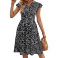 thumbnail image 2 of QYZEU Spring Work Dresses for Women 2024 Formal V Neck Dresses for Women Cute Floral Print Flare Fit Cap Sleeve A Line Knee Length Dress Waist Dresses for Women Black S, 2 of 3